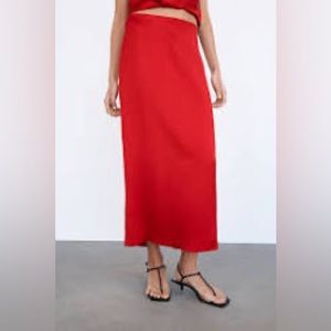 NWT Zara red midi satin skirt 7839/419/600